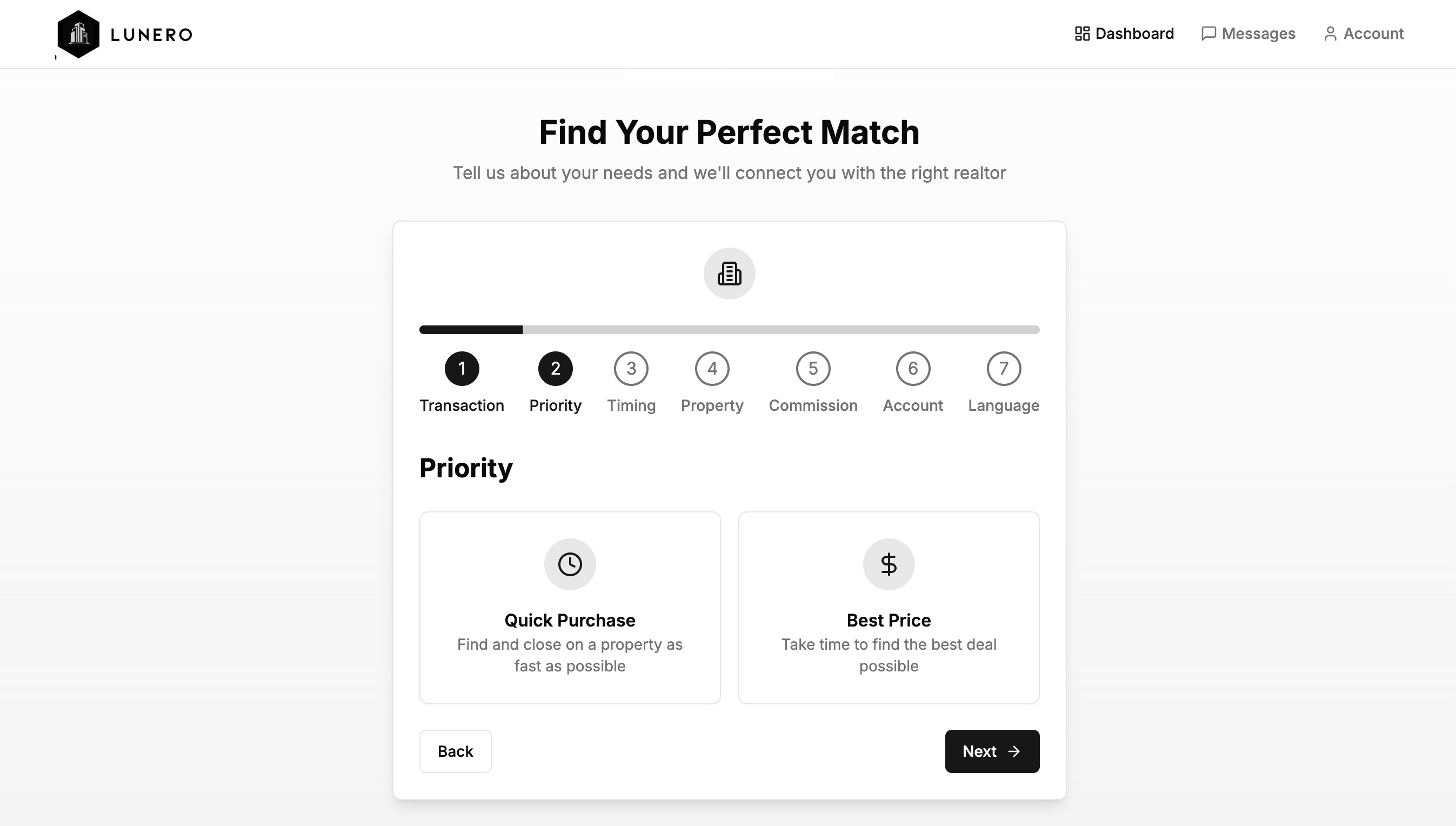Step 1: Tell us your needs
